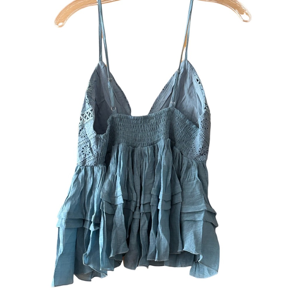 New ruffled babydoll semi cropped fit flare flowy breezy eyelet blouse top - Picture 7 of 8